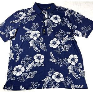 Polo Ralph Lauren Big Tall 2XLT Hibiscus Print Men Mesh Polo Shirt NWT Navy Blue